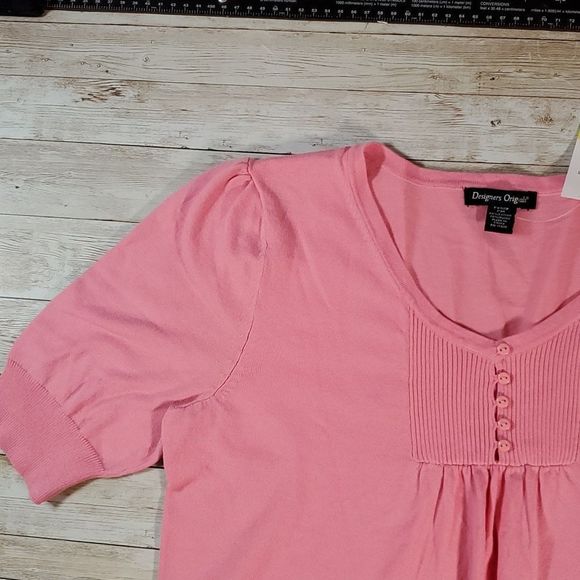 NEW Designers Originals Pink Short Sleeve Sweater Cotton Stretch Petite Medium - Picture 2 of 9
